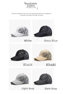 Detail view of quick-dry mesh baseball caps with dragon embroidery in six assorted colors