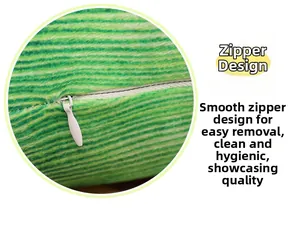 Detail of hidden zipper on plush pillow for easy removal and cleaning