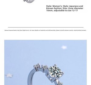 Detail view of silver ring showing 16mm inner diameter and adjustable open band design