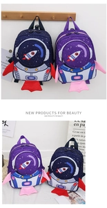 Detailed comparison of navy and purple rocket backpacks for kids with anti-lost strap