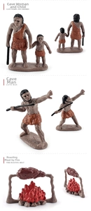 Miniature caveman figurines set with male and female characters and bonfire scene