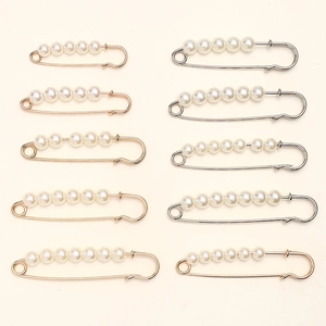 Faux Artificial Pearl Brooch Safety Pin For Waist Adjustment Anti Exposure Decorative Metal Clothing Accessory For Women