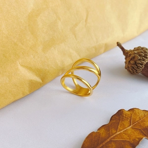 Minimalist 18k gold plated titanium ring with a modern triple-layered hollow design