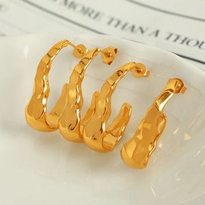 Lava Texture Hoop Earrings 18K Gold Plated Stainless Steel Irregular Geometric Pleated Design Women Modern Luxury Jewelry
