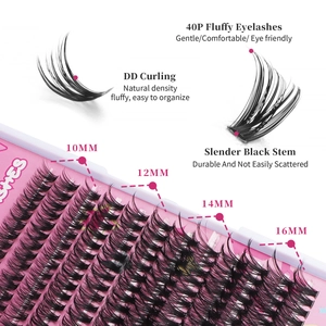 DIY cluster lash extension set with fluffy 40P lashes in 10-16mm lengths and DD curl
