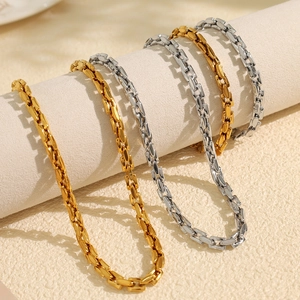 Stainless Steel Cuban Link Chain Jewelry Women Men Gold Silver Plated Minimalist Niche Design Necklace Bracelet Fashion