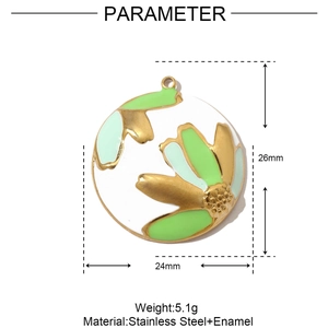 Detailed size specifications for the stainless steel flower pendant with enamel finish