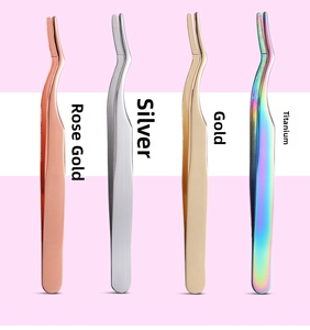 Set of four stainless steel precision tweezers in rose gold, silver, gold and rainbow finish