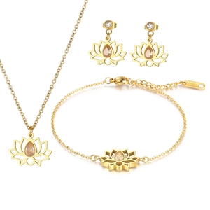 Lotus Flower Jewelry Necklace Earrings Bracelet Stainless Steel Zircon Hollow Water Drop Pendant Minimalist Women Fashion