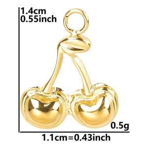 Detailed dimensions of gold stainless steel cherry pendant 1.4cm height and 1.1cm width