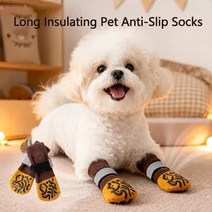 Anti-Slip Dog Socks Cotton Spandex Reflective Adjustable Straps Long Tube Pet Leg Warmers For Joint Protection