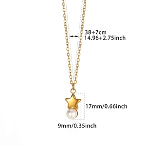 Detailed size specifications for the 18K gold star pearl necklace with pendant dimensions