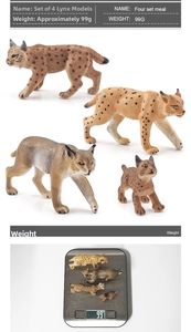 Set of 4 lifelike lynx animal figurines with detailed textures and precise weight scale