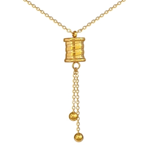 Elegant gold titanium steel necklace with a spiral cylinder pendant and dangling gold beads