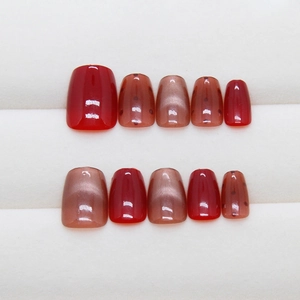 Short square press-on nails set featuring red velvet cat eye and retro polka dot designs