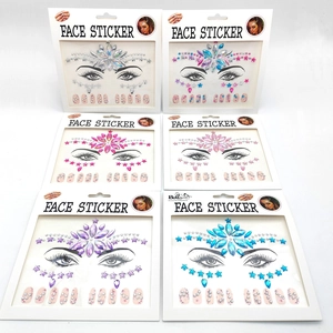 Set of 6 colorful acrylic face and nail rhinestone stickers for music festivals
