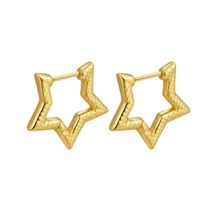 Créoles en forme d'étoile en acier inoxydable plaqué or 18K avec finition maille texturée