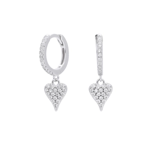 Elegant S925 sterling silver heart drop earrings with full cubic zirconia pave setting