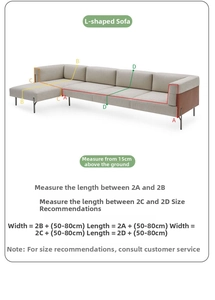 Detailed measurement guide for waffle weave sofa cover showing modular L-shaped sections