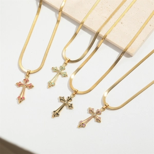 Chic gold snake chain necklaces with colorful enamel cross pendants in four vibrant shades