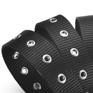 Classic black canvas striped belt with metal eyelets for fashion men and women