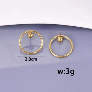 Minimalist 2.0cm 18k gold plated titanium steel hoop earrings with top ball accents