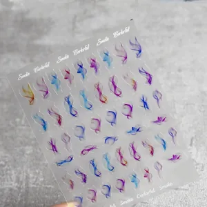 Thin flexible 5D nail art stickers with colorful smoke and quicksand texture design