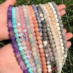 Frosted Amazonite and Rose Quartz beads for DIY handmade jewelry crafting bracelets