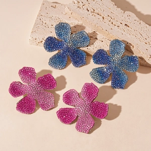 Luxury oversized flower earrings with sparkling gradient crystal rhinestones for women