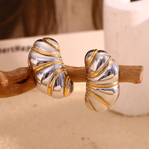 Boucles d'oreilles en acier inoxydable doré 18K avec design spirale bicolore élégant