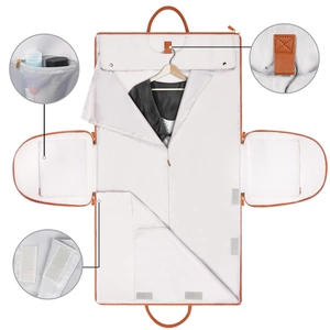 Detail view of the multi-functional suit travel bag interior and storage compartments