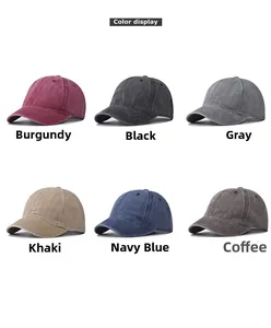 Short brim washed cotton baseball caps in burgundy, black, grey, khaki, navy, and coffee colors