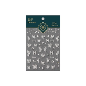 5D embossed butterfly nail stickers with stars and moon design in pearl white
