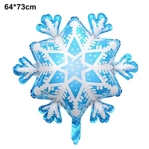 Detailed blue and white snowflake foil balloon for Christmas decor, size 64x73cm