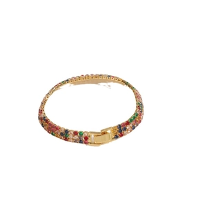Luxury 14K gold plated bracelet with triple rows of colorful round cut cubic zirconia
