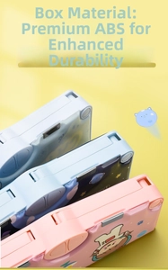 Close-up of double-layer cartoon pencil cases with ABS material and metal buckles