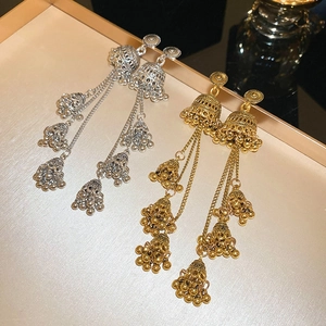 Vintage Jhumka Bell Tassel Earrings Long Ethnic Bohemian Style For Women Alloy With Steel Earring Post