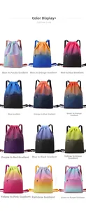 Waterproof drawstring backpacks showing twelve colorful gradient fabric options in a grid