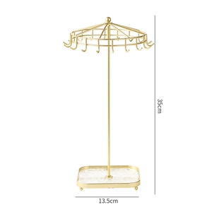Golden rotating jewelry display stand with dimensions 35cm height and 13.5cm width
