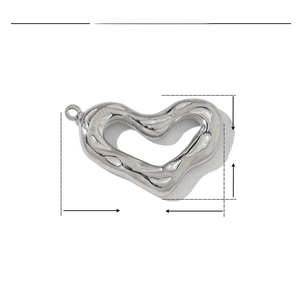 Detailed view of irregular liquid metal heart pendant with size and material parameters