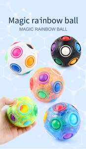 Detailed comparison of transparent and solid magic rainbow balls in multiple colors