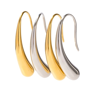 Polished 16K gold and silver stainless steel teardrop earrings for modern women
