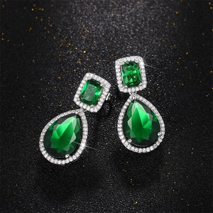 Classic teardrop earrings with micro-set emerald green zircons for bridal evening wear