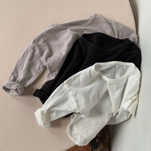 Bamboo cotton long sleeve tees in grey, black and beige with natural slub texture for kids