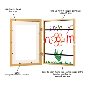 Detail of A4 wooden art frame with elastic straps storing 50-100 pieces of children's artwork