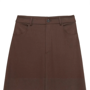 Women's houndstooth high-waisted pants in dark brown fabric with a matching button and belt loops