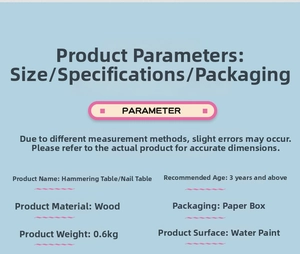 Detailed technical specifications for the wooden pounding toy and safety water paint finish