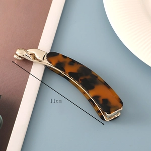 Tortoiseshell acetate banana hair clip with gold metal hardware, 11cm length size