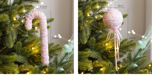 Pink candy cane and lollipop ornaments with foam beads for Christmas tree decoration