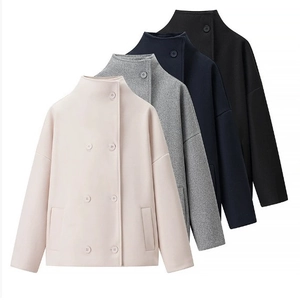 Women's double-breasted short wool coat in four colors with lapel collar design